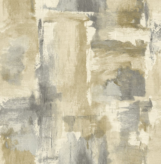 Seabrook Designs Living with Art Dry Brush Faux Abstract Contemporary Gold Matte Sidewall - LW51307