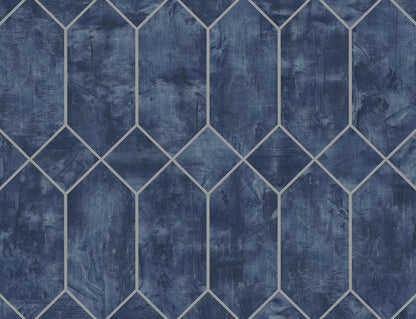 Seabrook Designs Living with Art Geo Faux Geometric Contemporary Blue Metallic  - LW51602