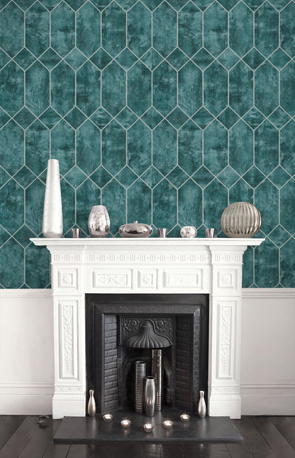 Seabrook Designs Living with Art Geo Faux Geometric Contemporary Green Metallic  - LW51604
