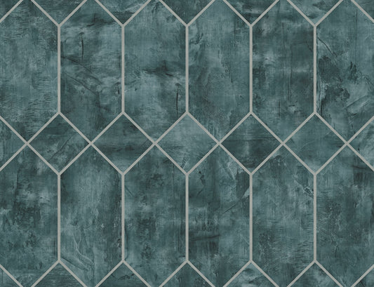 Seabrook Designs Living with Art Geo Faux Geometric Contemporary Green Metallic Sidewall - LW51604