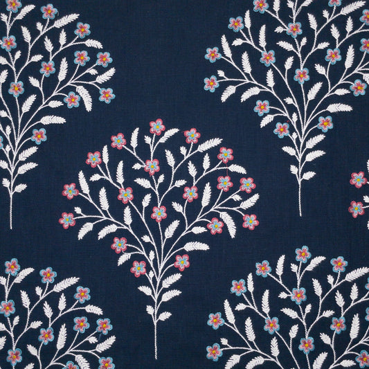 STOUT TEXTILES  MULTIPURPOSE,EMBROIDERIES TRADITIONAL, FLORAL NAVY   - LYON-1