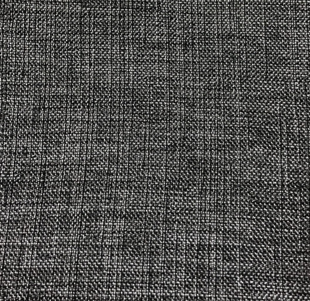 Charcoal gray rectangular pillow with a textured black-and-white woven band along the edge.