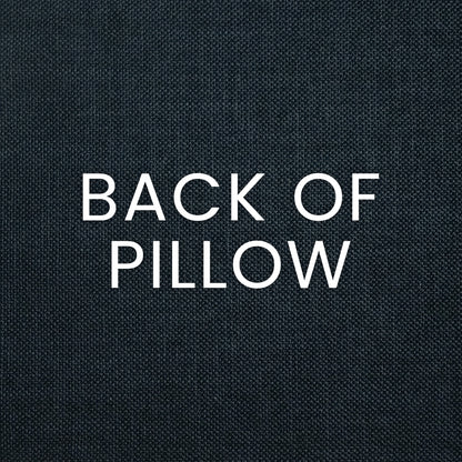 Indigo denim-textured pillow back fabric with white 'BACK OF PILLOW' lettering