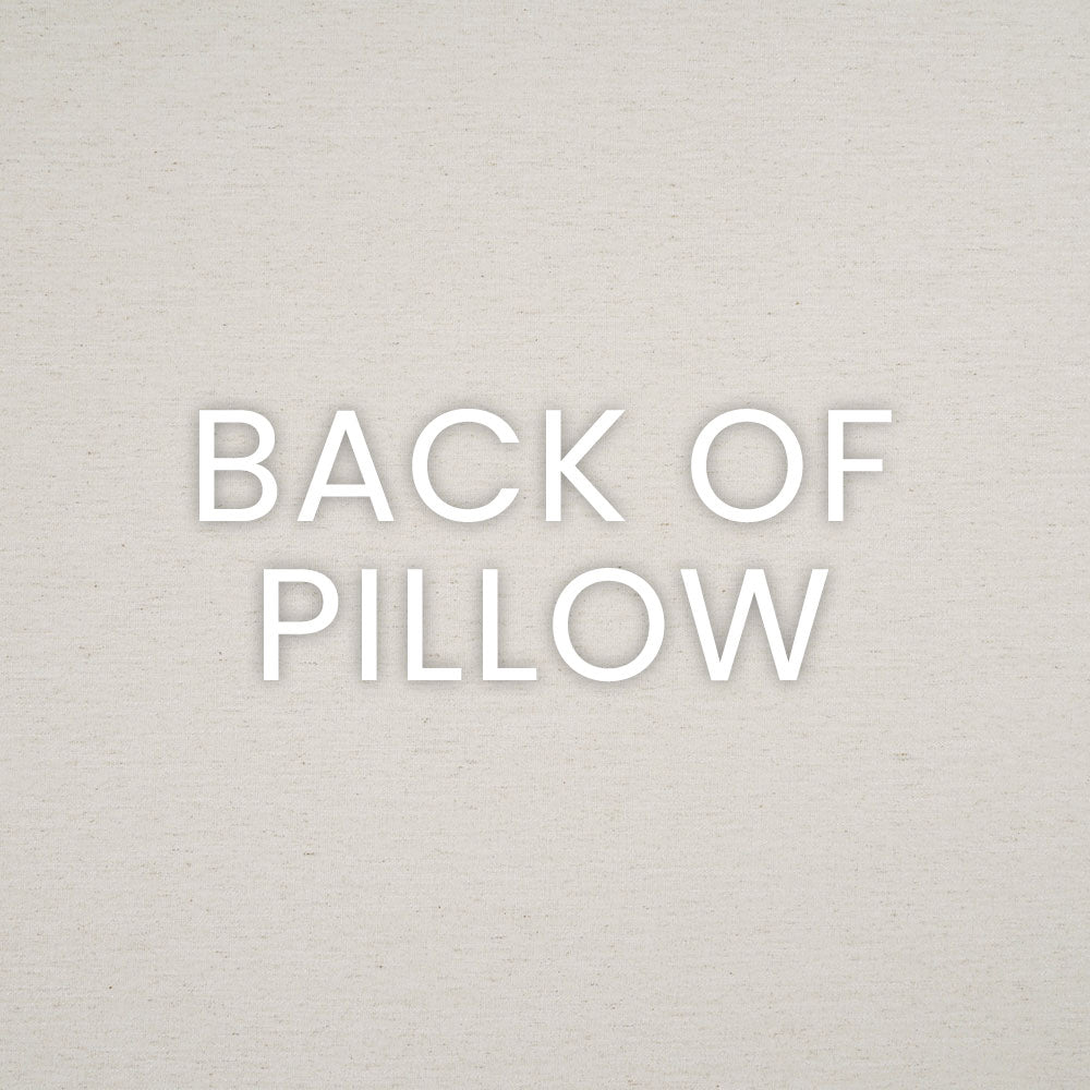 Beige textured fabric with large white BACK OF PILLOW text.