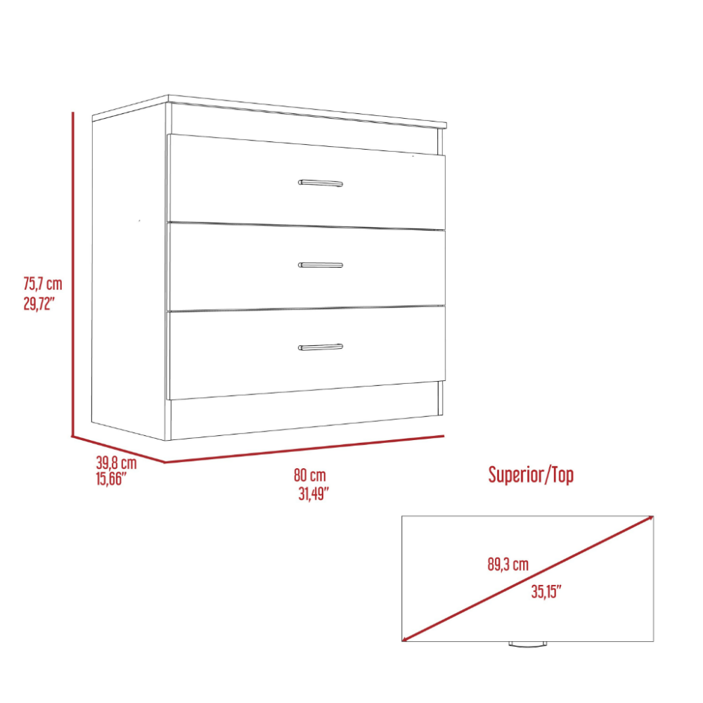 Three Drawer Dresser Lial, Superior Top, Metal Hardware, Light Gray /