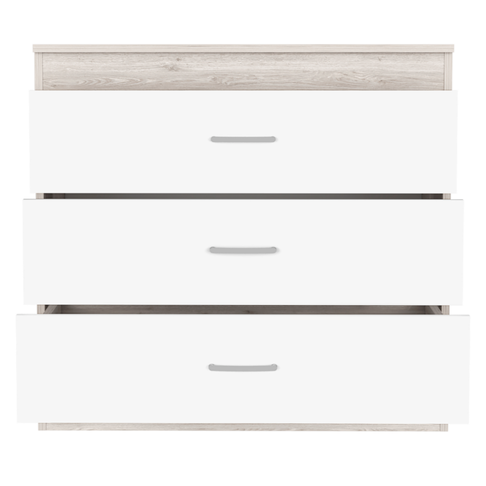 Three Drawer Dresser Lial, Superior Top, Metal Hardware, Light Gray /