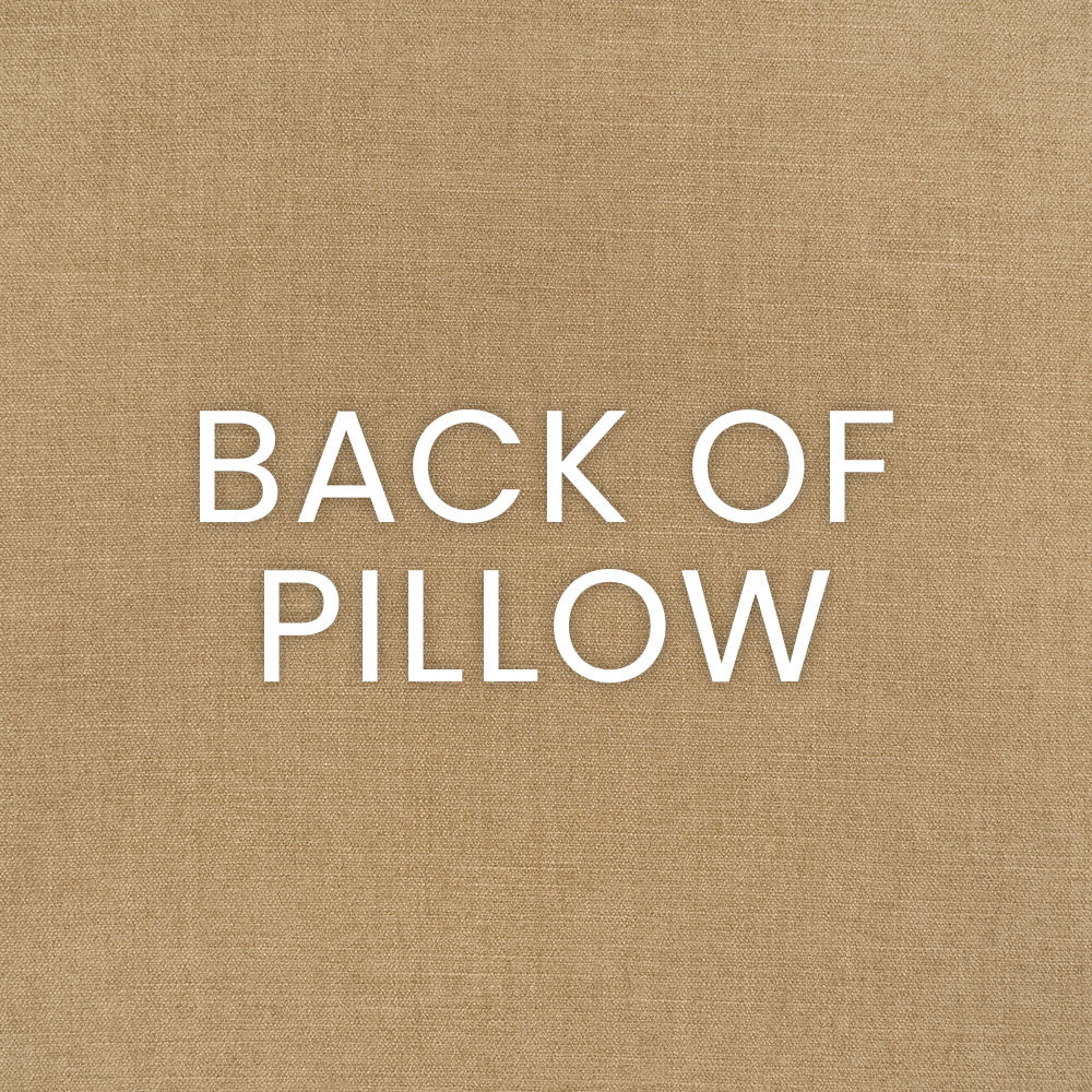 Sand-colored linen fabric texture with white 'BACK OF PILLOW' text.