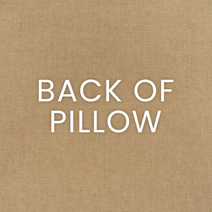 Sand-colored linen fabric texture with white 'BACK OF PILLOW' text.