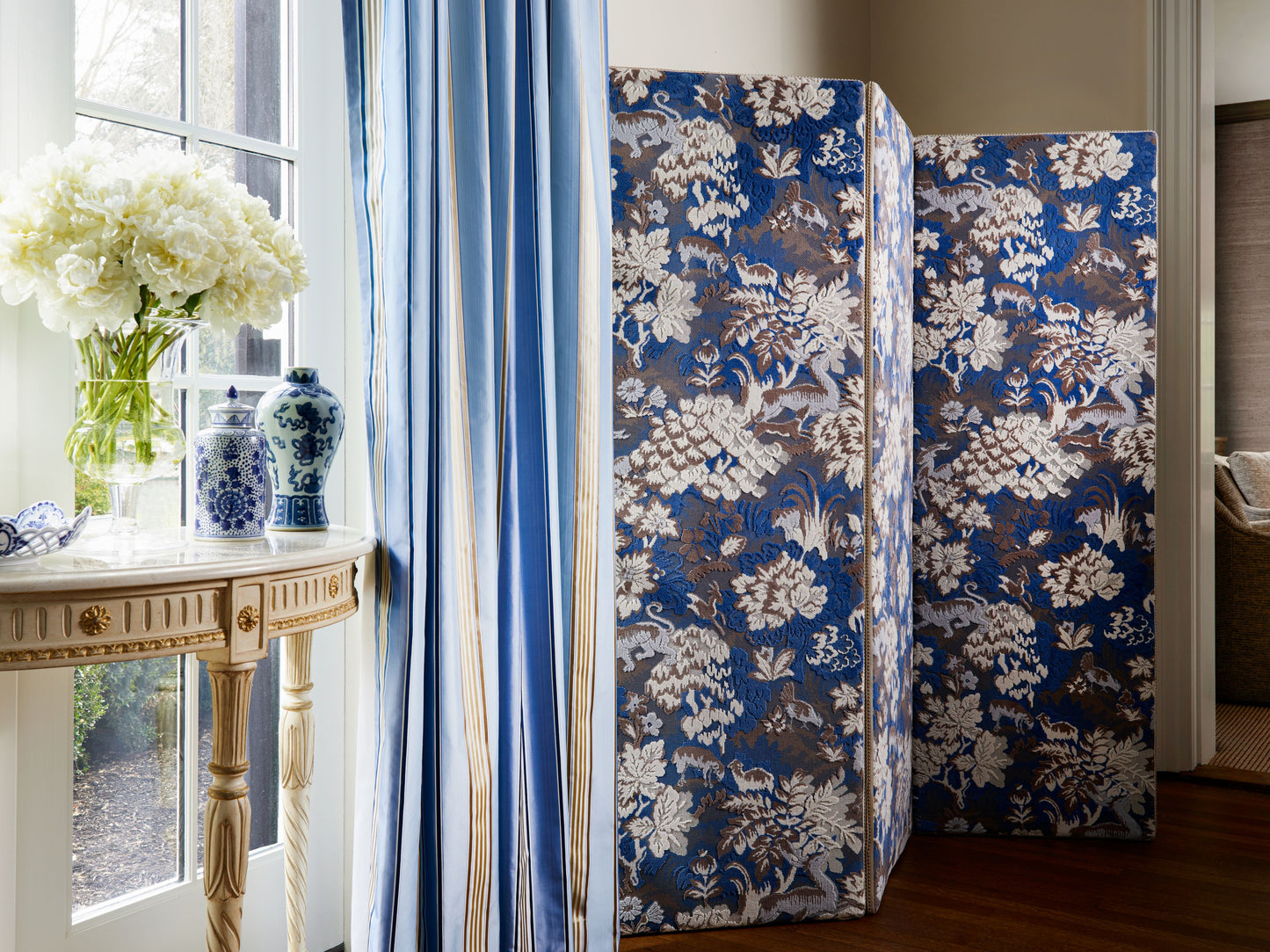 SCALAMANDRE  TAILS TALE FABRIC BLUE WOOD   - M1 00010264 NEW SKU # M102640001