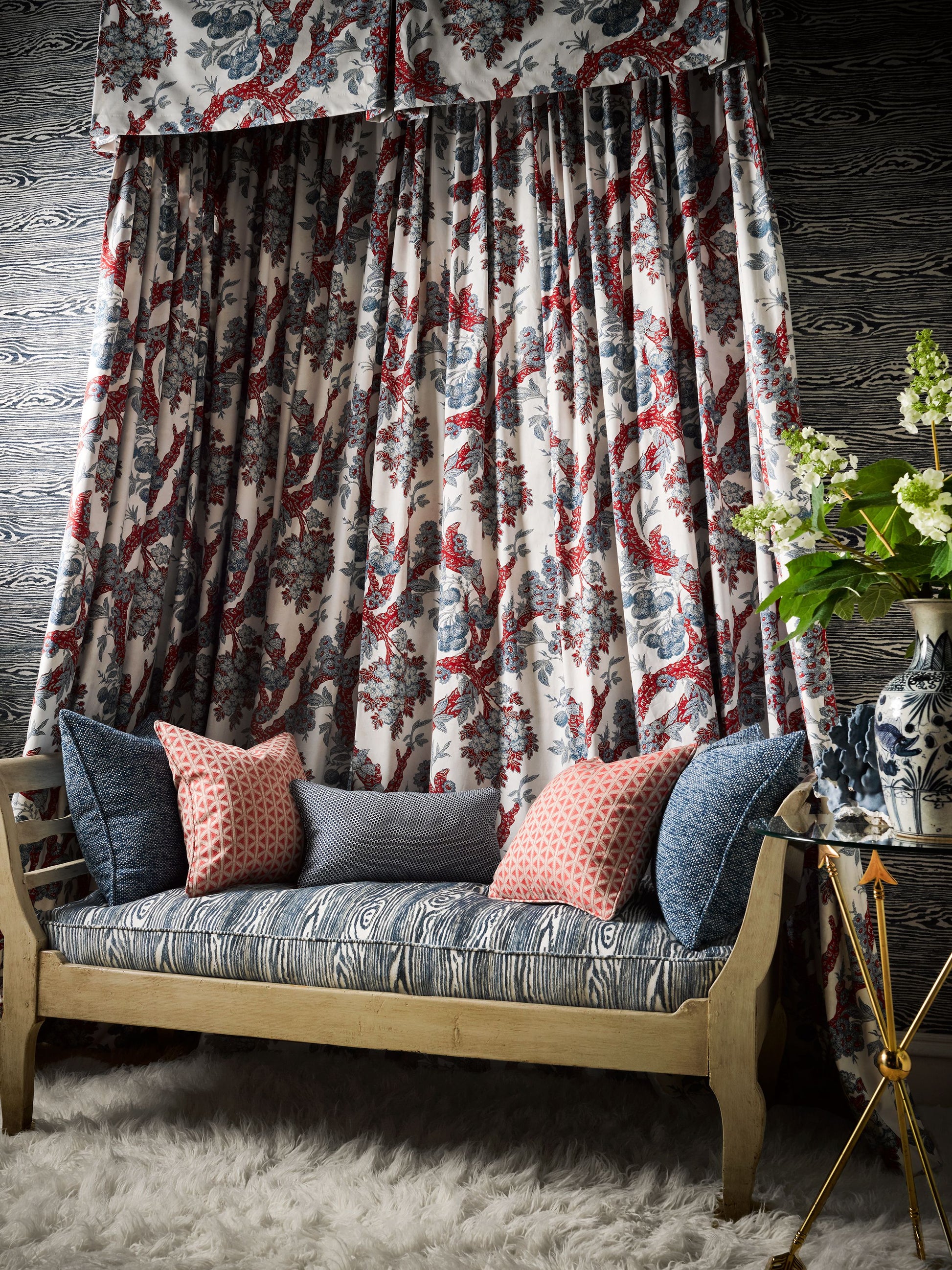 Provence fabric swatch for upholstery with a blue pattern, SKU M7SUMM0003