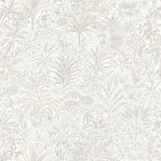 York Wallcoverings Fine Decor Meilani White & Silver Palm Landscape Wallpaper Botanical Tropical White & Silver  Wallpaper - M95677