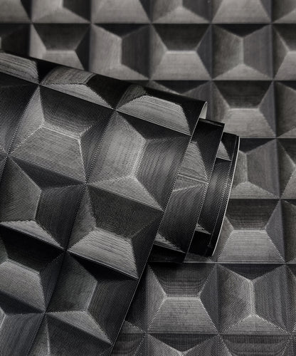 York Wallcoverings Fine Decor Romero Black 3D Geometric Wallpaper Graphics Masculine Black  Wallpaper - M95682
