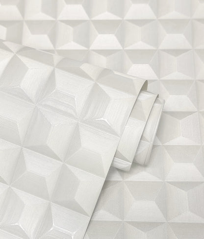 York Wallcoverings Fine Decor Romero White 3D Geometric Wallpaper Graphics Masculine White  Wallpaper - M95683