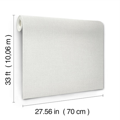 White textured linen wallpaper roll with fabric weave, 70 cm wide x 10 m long.