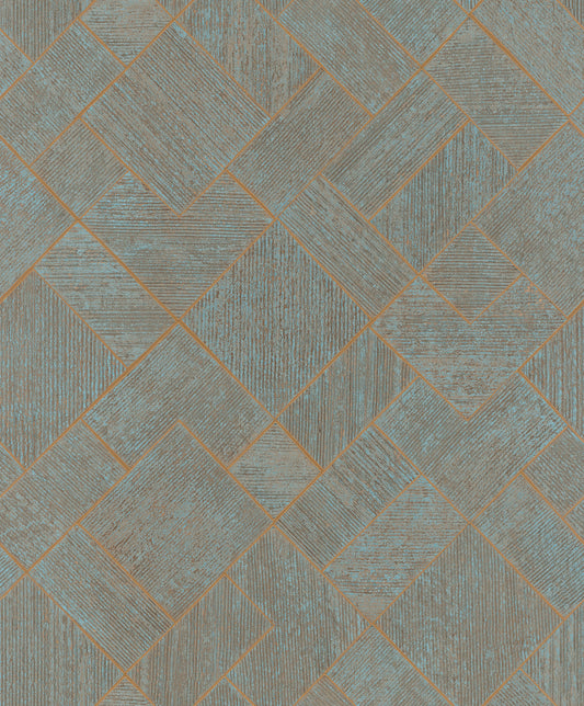 York Wallcoverings Antonina Vella Marquetry Teal Tile Wallpaper Graphics Traditional Teal  Wallpaper - MA35512