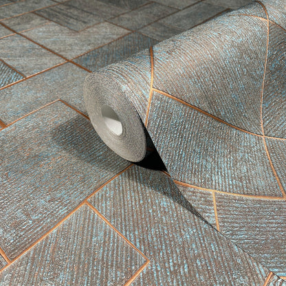 York Wallcoverings Antonina Vella Marquetry Teal Tile Wallpaper Graphics Traditional Teal  Wallpaper - MA35512