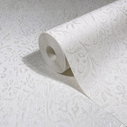 York Wallcoverings Antonina Vella Sculpted Floral Pearl Relief Wallpaper Botanical Traditional Pearl  Wallpaper - MA35530