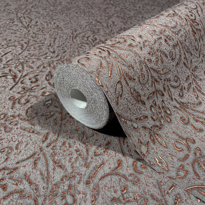 York Wallcoverings Antonina Vella Sculpted Floral Copper Relief Wallpaper Botanical Traditional Copper  Wallpaper - MA35534