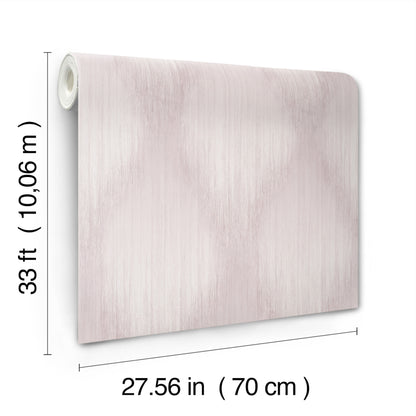 Soft blush-white textured wallpaper roll with a brushed linen pattern, 33 ft long and 27.56 in wide.