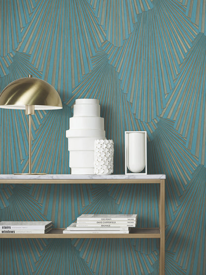 York Wallcoverings Antonina Vella Lumiere Teal Deco Geo Wallpaper Graphics Traditional Teal  Wallpaper - MA35850