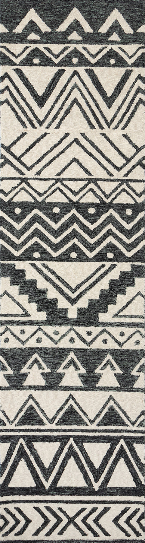 Black & cream geometric tribal patterned fabric with chevrons, triangles & diamonds for decor.