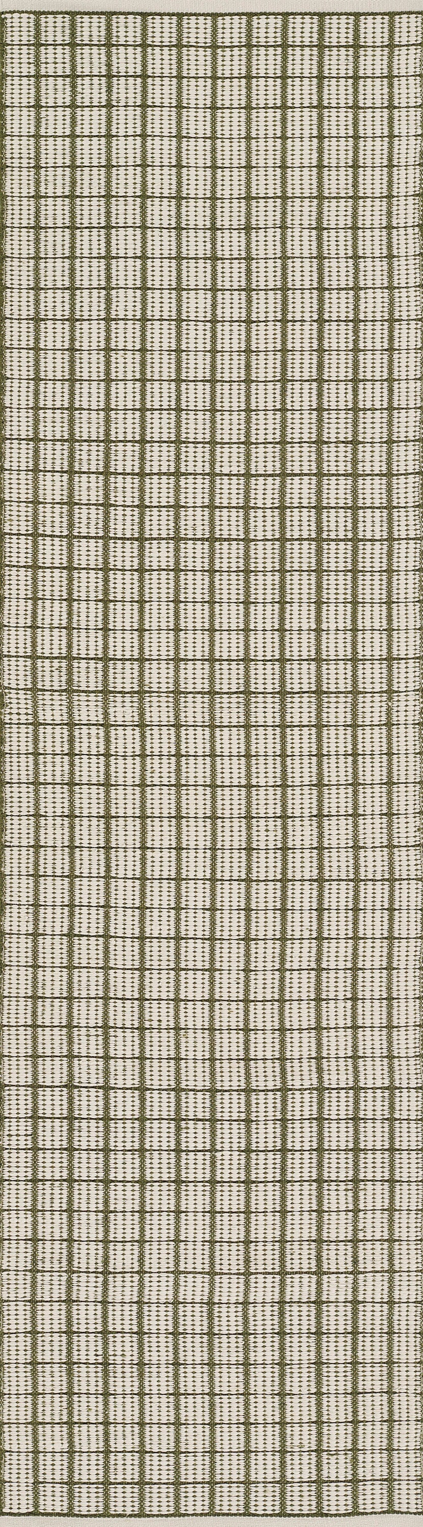 Beige woven area rug with a green plaid grid pattern; rectangular 5' x 8' rug.