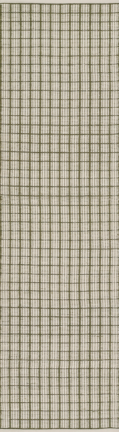 Beige woven area rug with a green plaid grid pattern; rectangular 5' x 8' rug.
