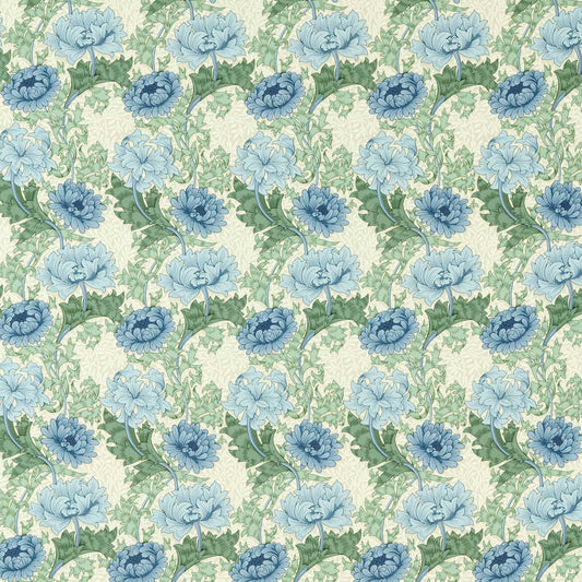 MORRIS & CO Chrysanthemum Fabric Classic Floral Indigo,Bayleaf   - MAMB227099