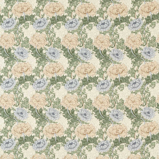 MORRIS & CO Chrysanthemum Fabric Classic Floral Mineral,Cream   - MAMB227101