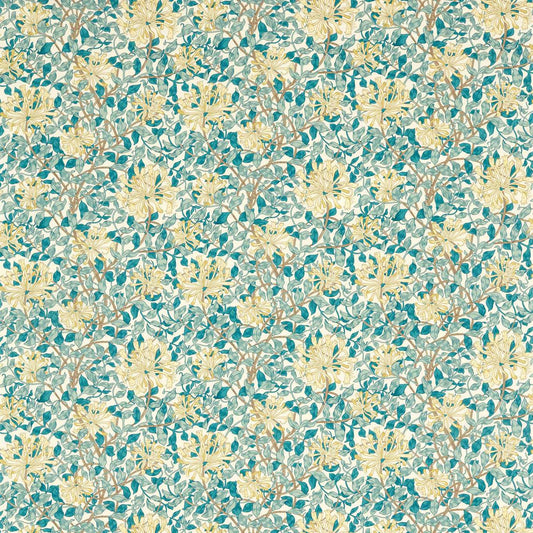 MORRIS & CO Honeysuckle Fabric Classic Floral Teal,Soft Lemon   - MAMB227123