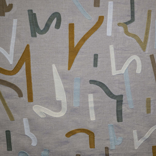 JF Fabrics JF Studio MARIMBA 33 Fabric Abstract, contemporary Green, Tan, Yellow, White  Embroidery - 9007133 SJ102