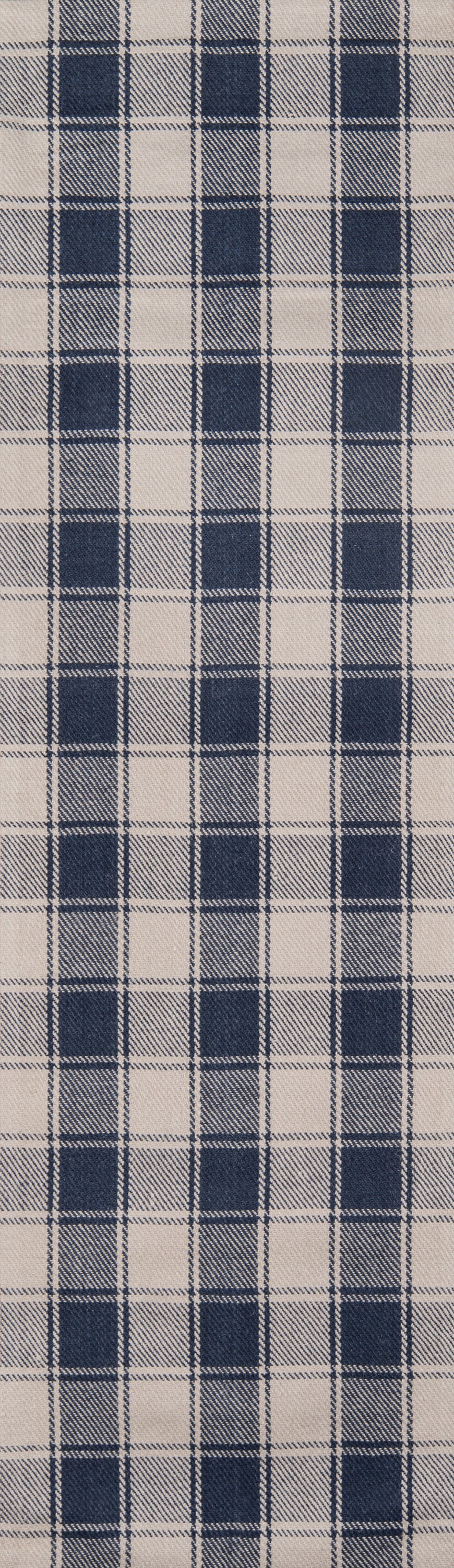 Beige fabric with navy plaid pattern; woven wool-flannel look, suitable for shirts or jackets.