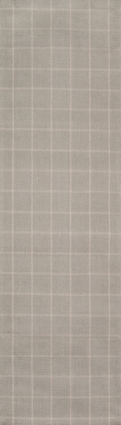 Light gray windowpane plaid rug with a subtle weave.