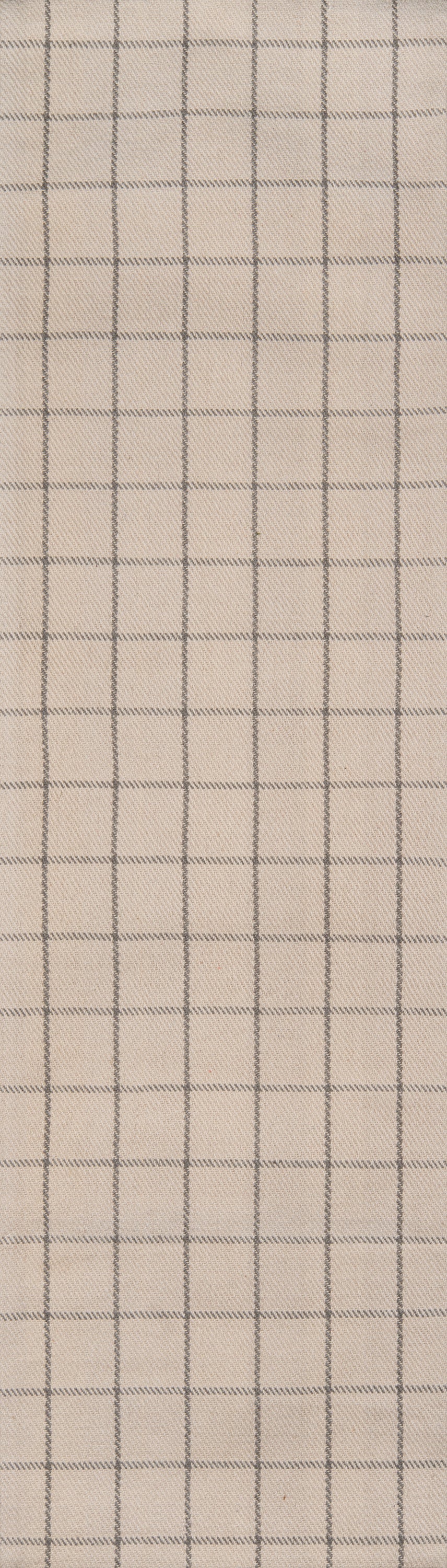 Beige rug with charcoal windowpane plaid grid; 3 ft 6 in x 5 ft 6 in.