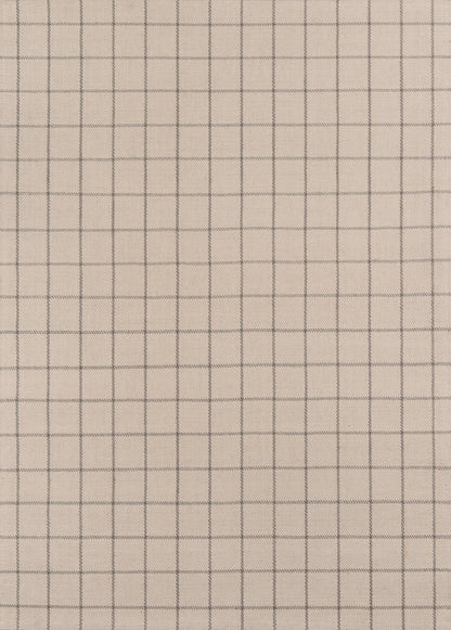 Beige fabric with blue grid lines forming small squares; neutral graph-pattern textile.