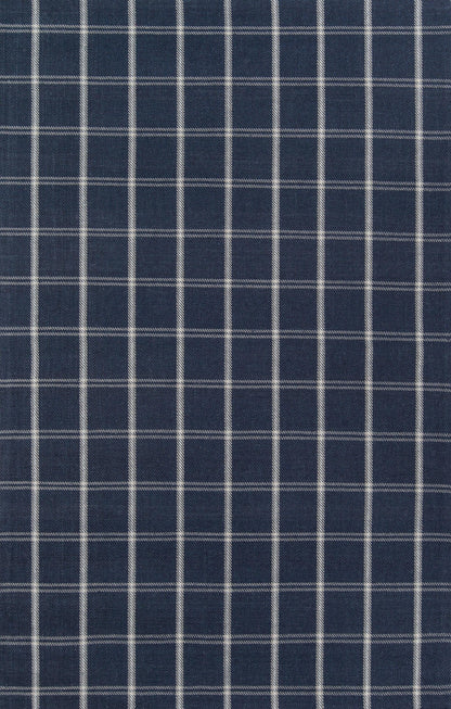 Navy blue checkered rug with thin white grid lines.