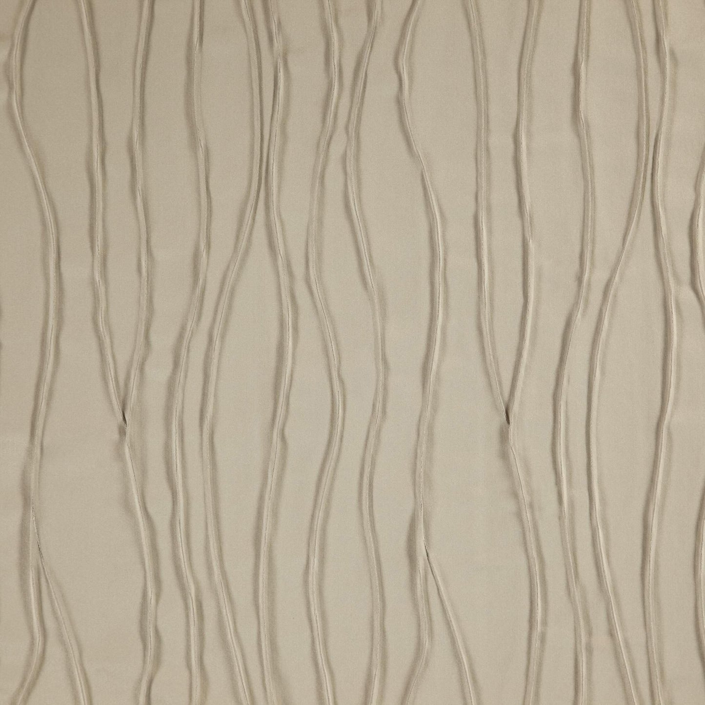 Beige fabric with raised, wavy vertical stripes for a textured jacquard pattern.