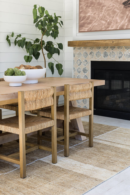 3' x 8' runner rug in natural tones & woven texture.