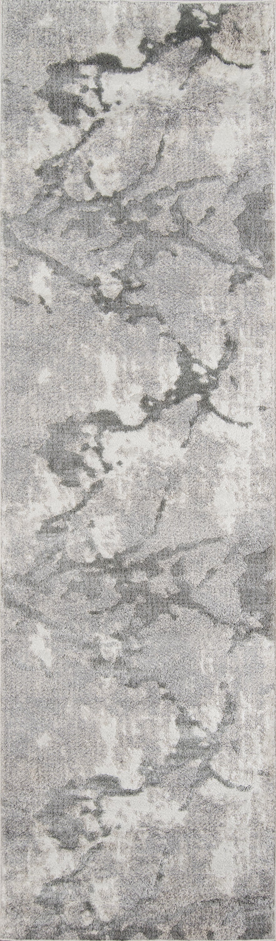 Gray abstract area rug with marbled pattern in light and dark gray tones, contemporary style.