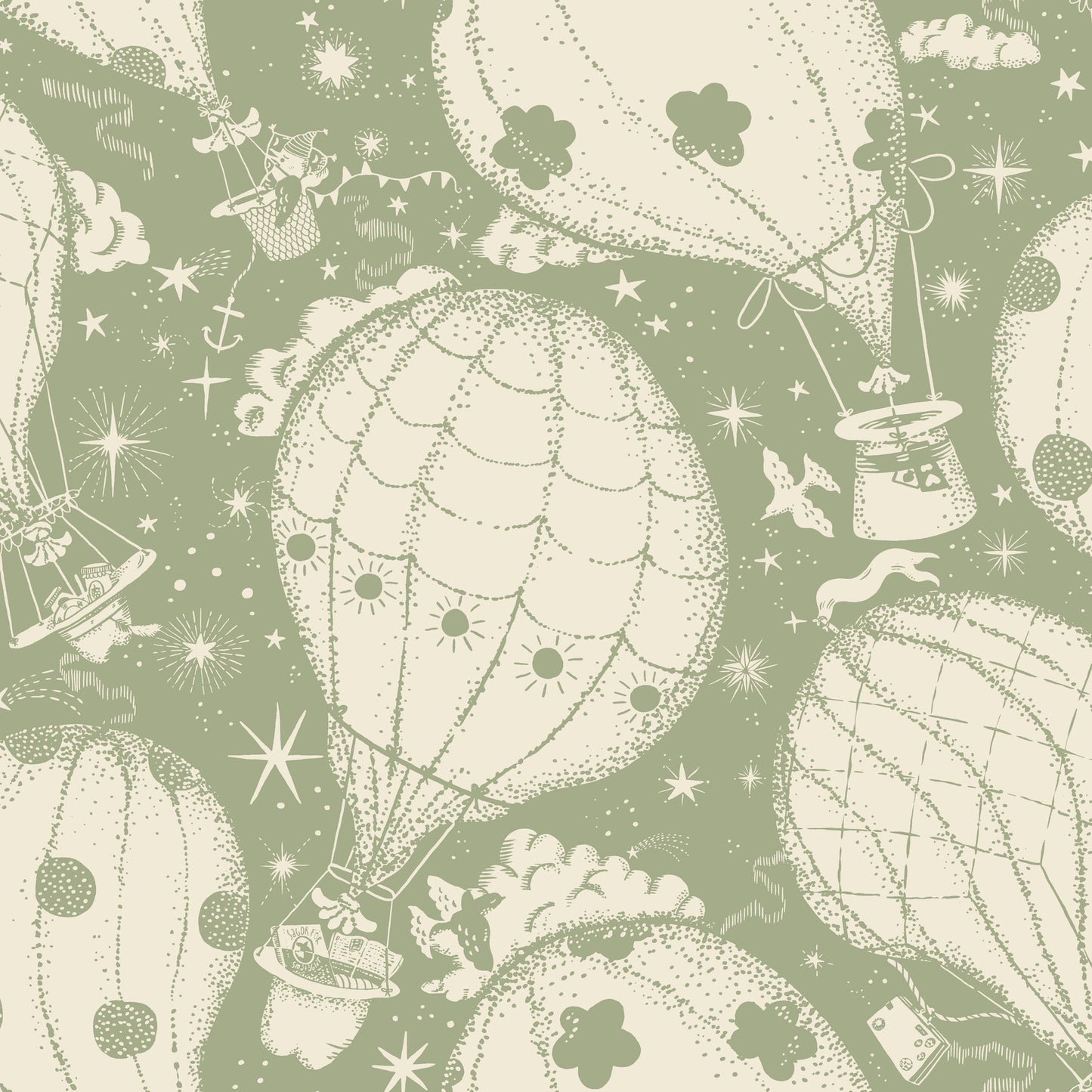 York Wallcoverings Daydream Ballongerna Green Wallpaper Whimsical Novelty Greens   - MB29004
