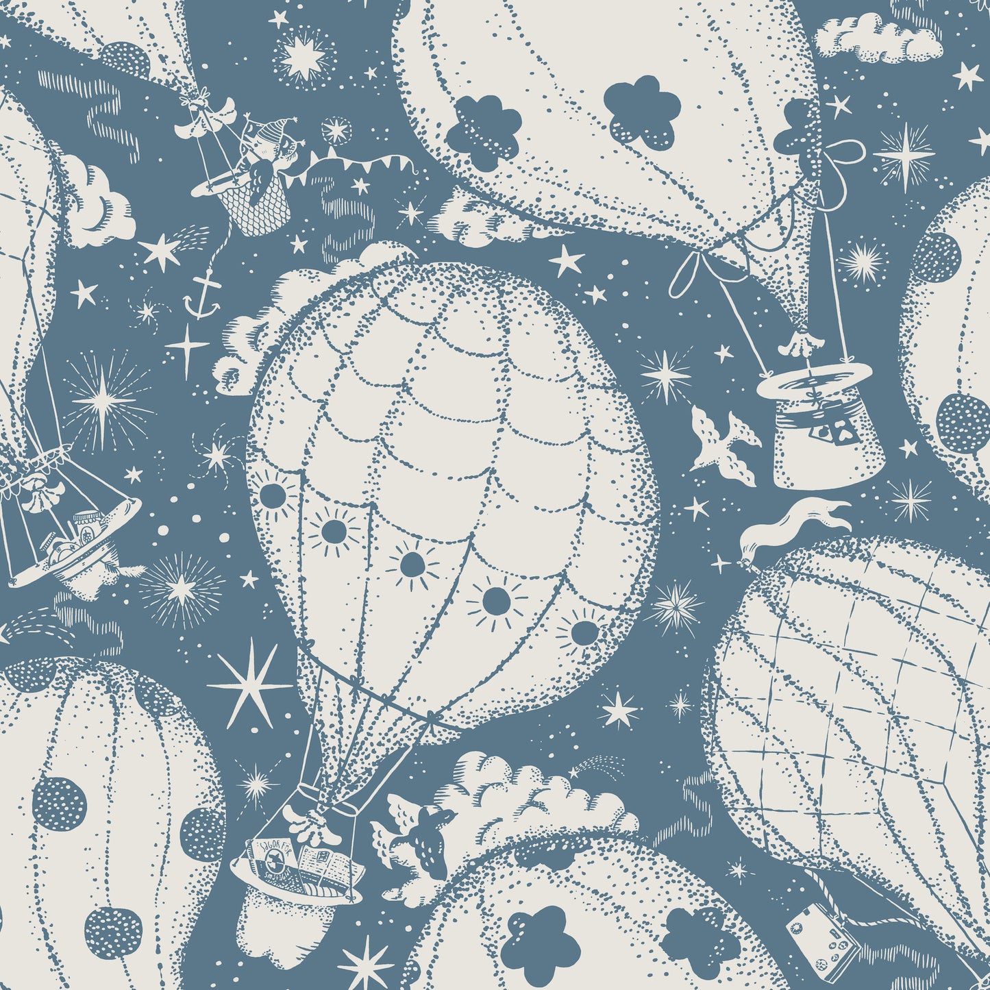 York Wallcoverings Daydream Ballongerna Dark Blue Wallpaper Whimsical Novelty Blues   - MB29006