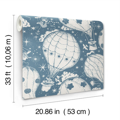 York Wallcoverings Daydream Ballongerna Dark Blue Wallpaper Whimsical Novelty Blues   - MB29006