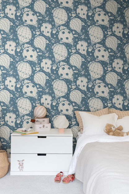 York Wallcoverings Daydream Ballongerna Dark Blue Wallpaper Whimsical Novelty Blues   - MB29006