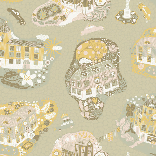 York Wallcoverings Daydream Staden Mustard Wallpaper Whimsical Novelty Yellows   - MB29008