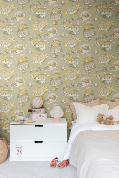 York Wallcoverings Daydream Staden Mustard Wallpaper Whimsical Novelty Yellows   - MB29008