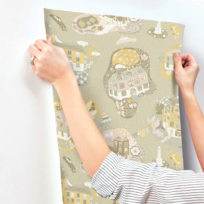 York Wallcoverings Daydream Staden Mustard Wallpaper Whimsical Novelty Yellows   - MB29008