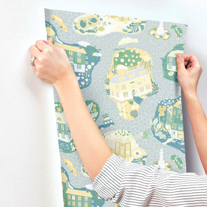 York Wallcoverings Daydream Staden Light Blue Wallpaper Whimsical Novelty Blues   - MB29009