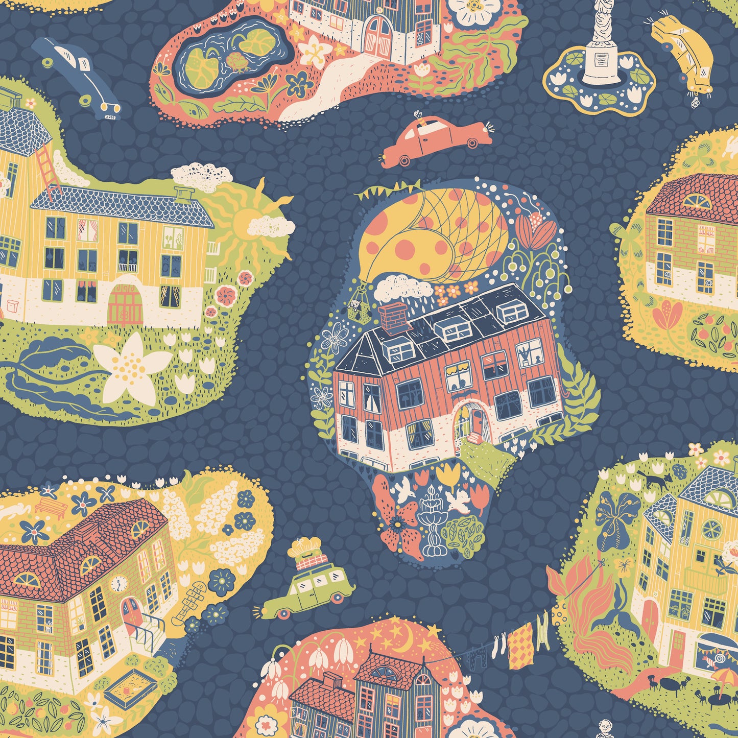 York Wallcoverings Daydream Staden Dark Blue Wallpaper Whimsical Novelty Blues   - MB29010