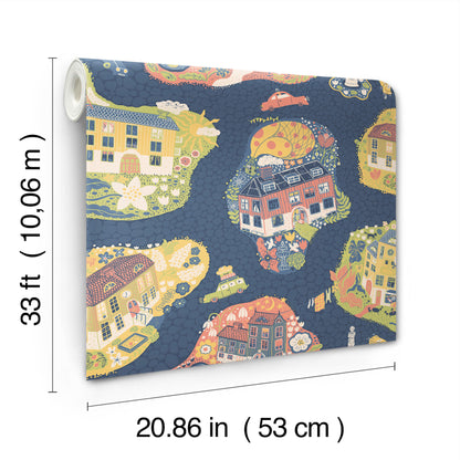 York Wallcoverings Daydream Staden Dark Blue Wallpaper Whimsical Novelty Blues   - MB29010