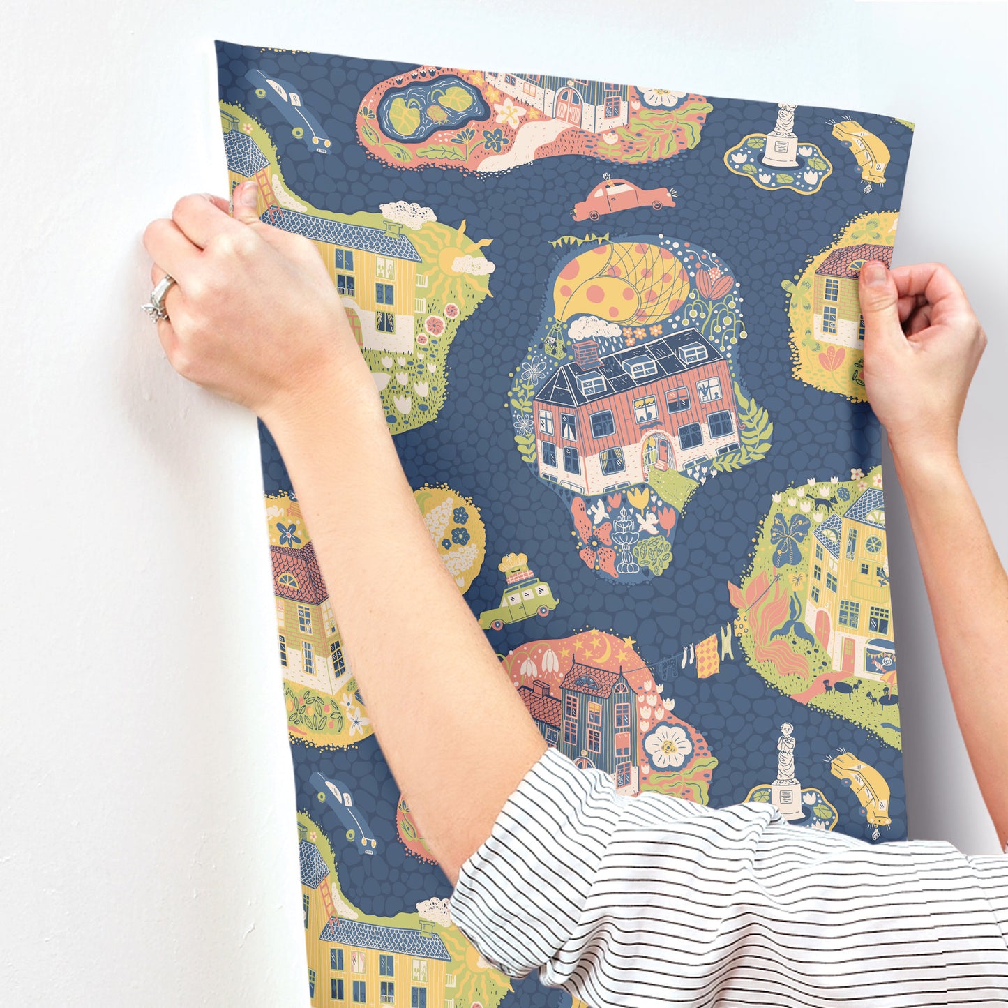 York Wallcoverings Daydream Staden Dark Blue Wallpaper Whimsical Novelty Blues   - MB29010